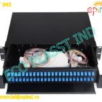 Patch panel tip ODF, 19″, pentru fibra optica FO singlemode SM cu 48 porturi si / pentru conectori E2000-APC, complet echipat cu tavita, pigtail SM SC/PC / Patch panel FO 48-SC SX sertar 2U 19″ echipat cu 48 buc.x xAdaptor LC-LC SM DUPLEX 648319.48 FT 043